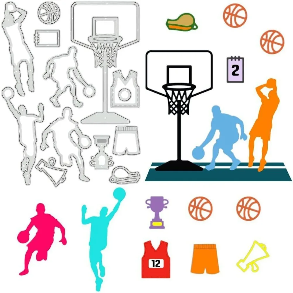 Basketball Sports Scene Cutout Stencil, Basketball, Jersey Decorative Embossed Stencil for DIY Scrapbooking, Albums, Holiday