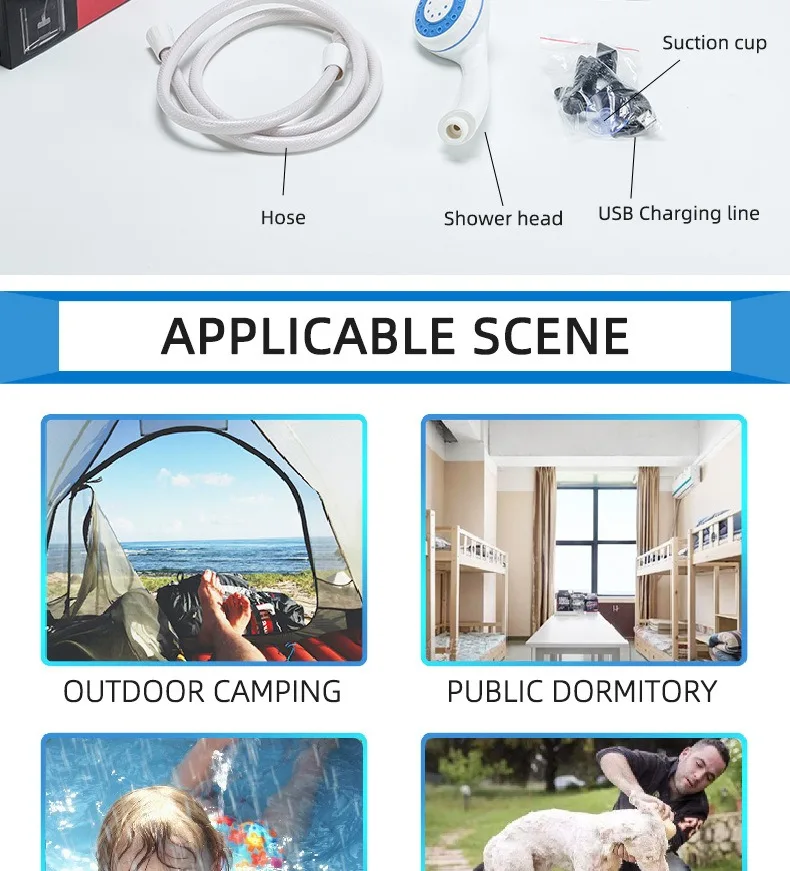 Outdoor Portable Camping Shower USB Rechargeable Electric Shower Pump for Camping Car Washing Gardening Pet Cleaning