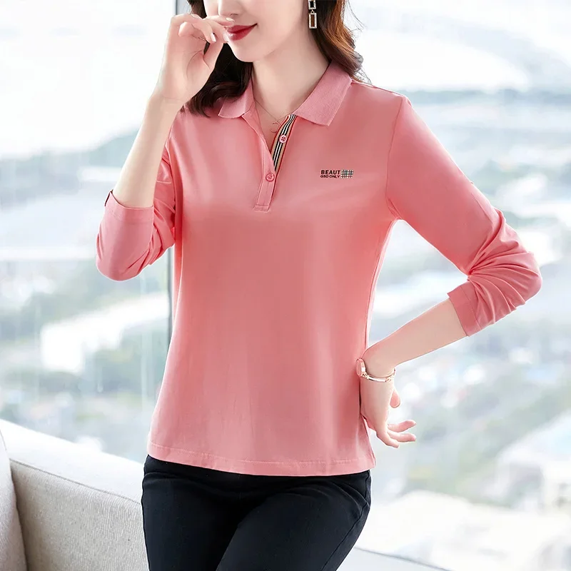 Long Sleeve Polo Shirts Woman Women T-shirts Trend 2024 Women's Pretty Cotton Elegant Youthful Clothes Fashion Ladies Clothing