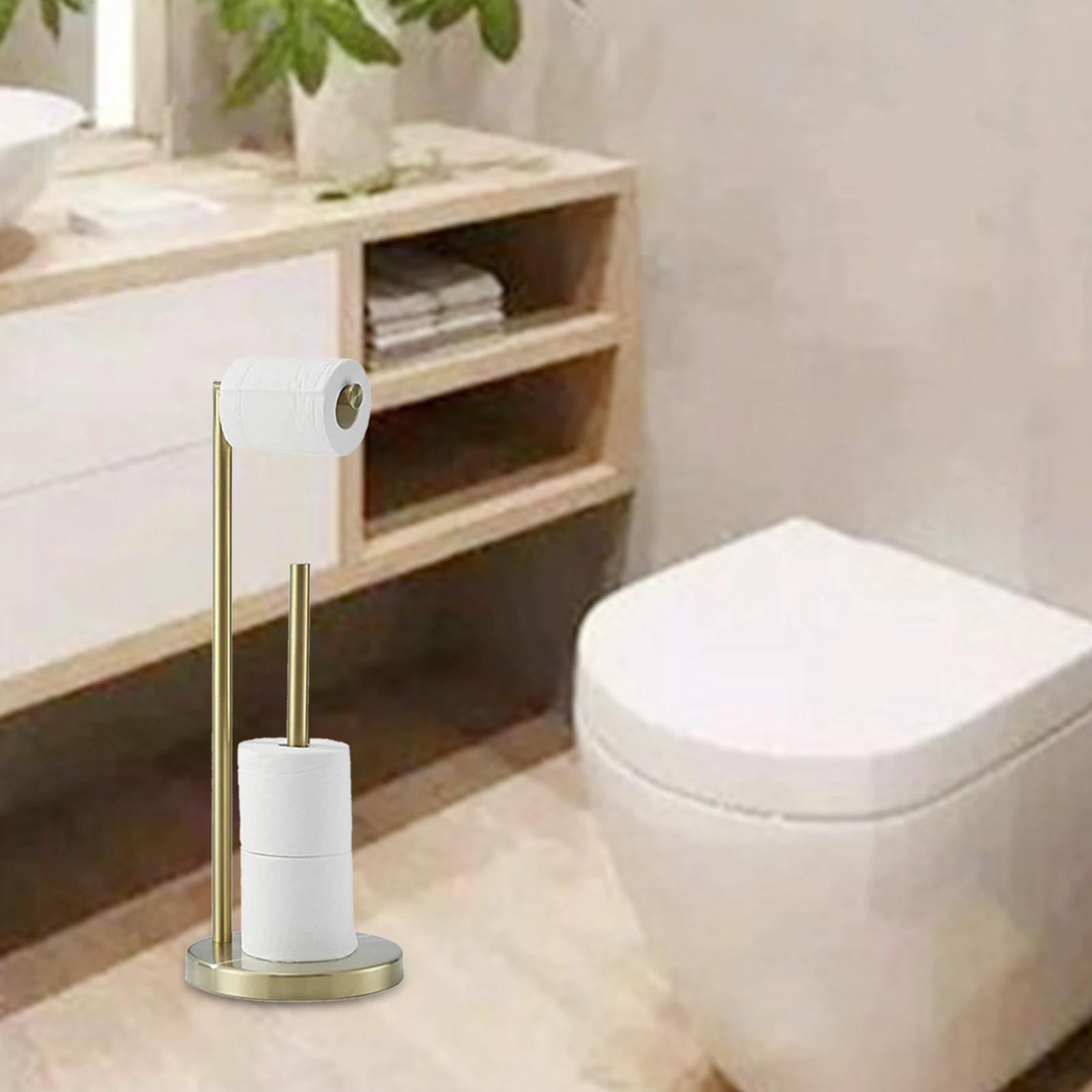 3 Rolls Toilet Paper Holder Stand Bathroom Floor Storage with Dispenser Rustproof Freestanding Tissue Rolls Rack Bathroom Holder