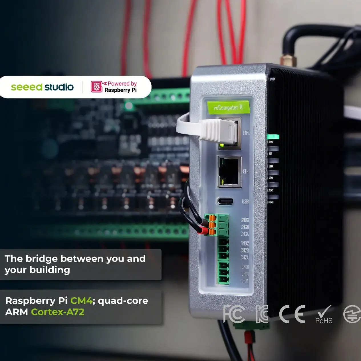 

reКомпьютер R1025-10 — шлюз и контроллер Raspberry Pi IoT, питание от CM4, возможности AI, 4 ГБ ОЗУ, 32 ГБ eMMC, BMS, BAS, iBMS, 4G, LoRa, Wi-Fi