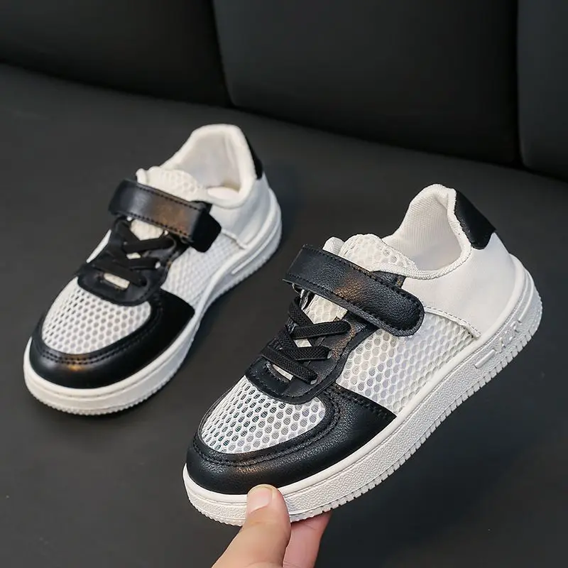 

Kids 2026 Summer New Breathable Single Layer Mesh Hollow Out Board Shoes for Girls Boys School White Sneakers