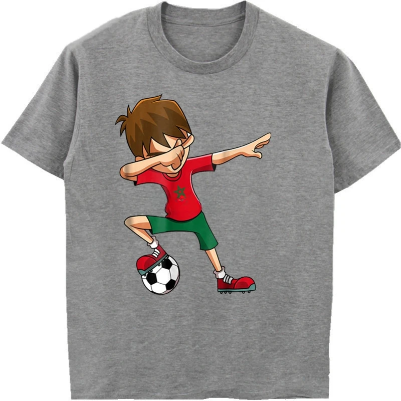 T-Shirt Cotton Tees Tops Harajuku Summer Novelty Cartoon T Shirt Soccers Shirt For Boys Dabbing Morocco Flag Gifts Movie