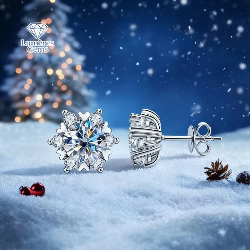 

LumièRe Gems' New Platinum PT950 0.5-Carat Moissanite Diamond Snowflake Earrings For Couples - A Trendy Accessory Trend Gift