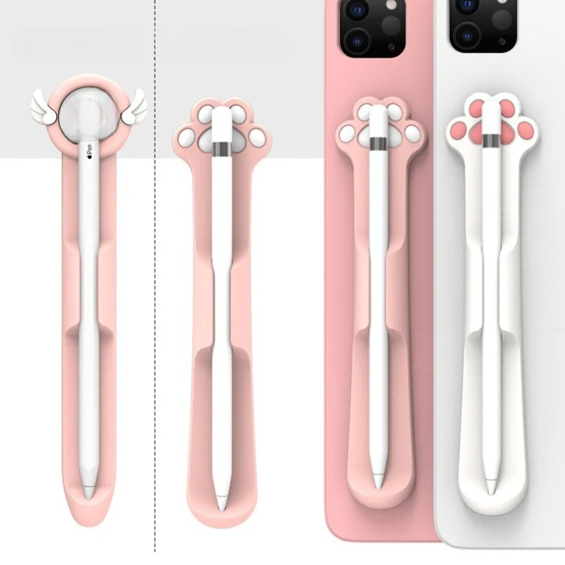 

Universal Cute Cartoon Kitten Paw Silicone Grip Pen Case Anti-Slip Protective Cover with Storage Slot Office/school Supplies