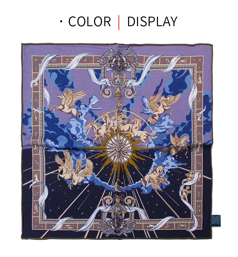 Double Sided Warm Square Scarf Women 65x65cm 30% Silk 70% Wool Mythical Pegasus Print Winter Shawl Neck Wrap