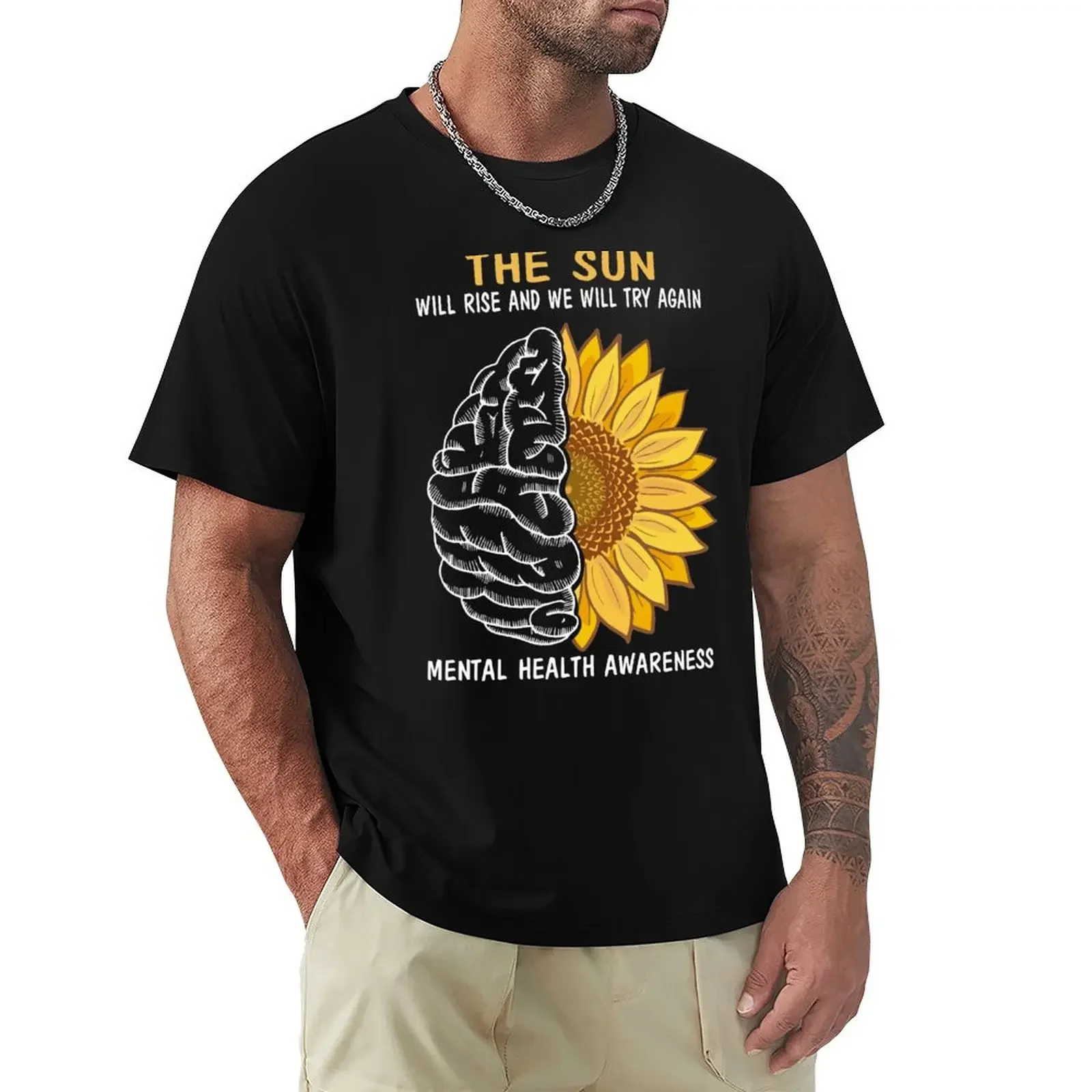 The sun will rise we will try again mental health awareness T-Shirt quick-drying anime workout shirts for men