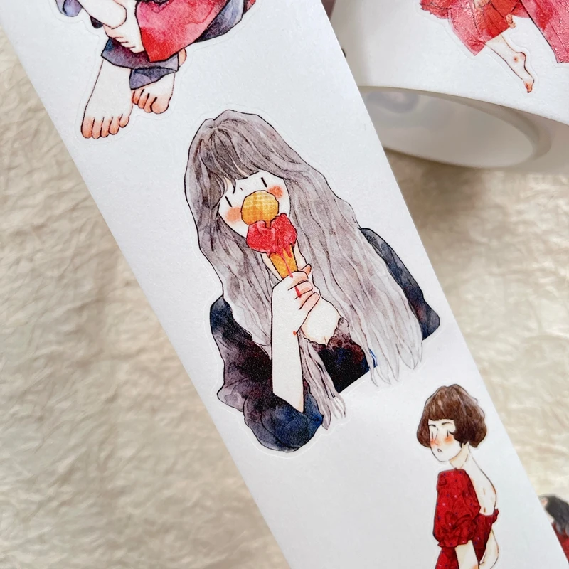 DingDing خمر جميل فتاة حمراء صغيرة رقم 42 اشي شريط PET لصنع البطاقات لتقوم بها بنفسك خطة سكرابوكينغ ملصق مزخرفة