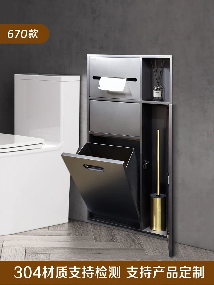 Bathroom Embedded Trash Can Niche Stainless Steel Custom Tissue Box Embedded Metal Shelf Storage Cabinet