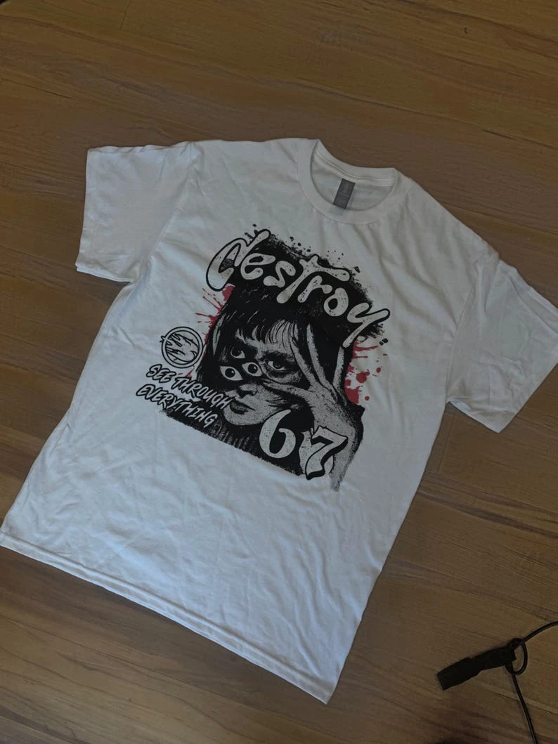 Destroy Graphic Tee | Retro Horror Girl Illustration, Blood Splatter 67