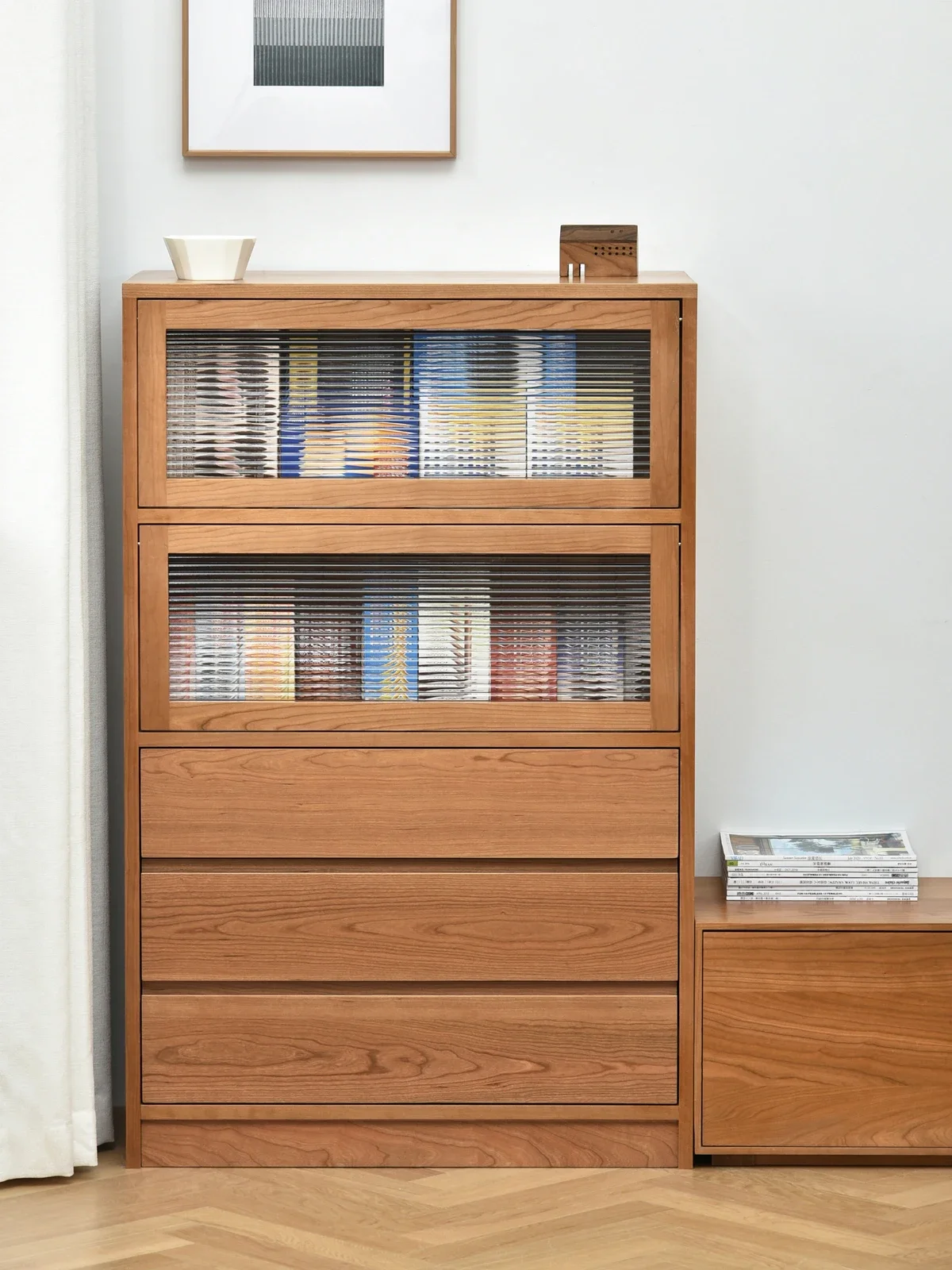 S Qiuchi خزانة جانبية الشمال خشب متين خزانة جانبية أريكة حافة Qiji Cherrywood خزانة التخزين #4