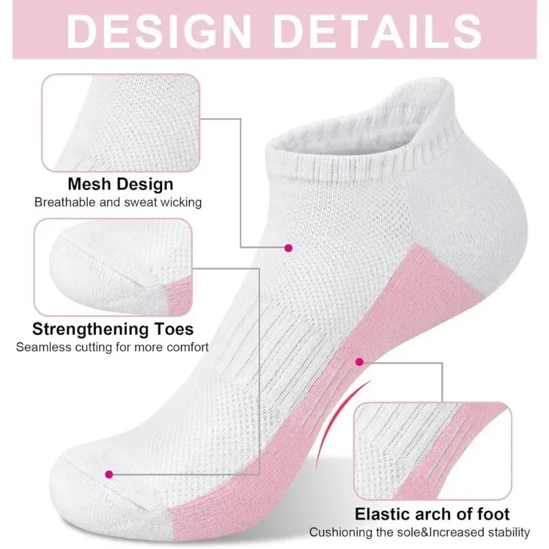 Women's ankle socks 6 double sweat wicking sports running socks Thick cotton cushioned socks sole socks with tags