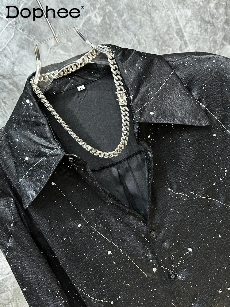 

2025 Korean Version Ins Heavy Craft Starry Sky Long Sleeve Shirt Handsome Men's Fashion Trendy Draped Thin Shirt