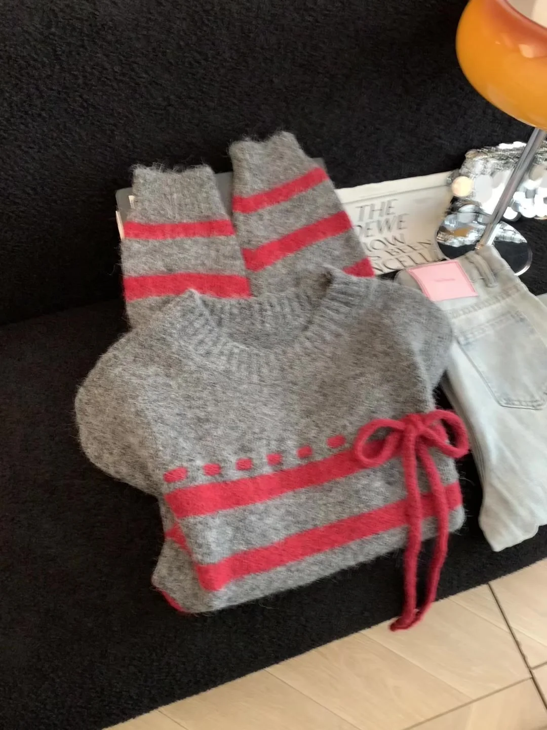 

Женский серый полосатый пуловер, винтажный джемпер, вязаный кашемировый свитер с длинными рукавами для женщин, весенне-осенняя одежда 2000-х годов