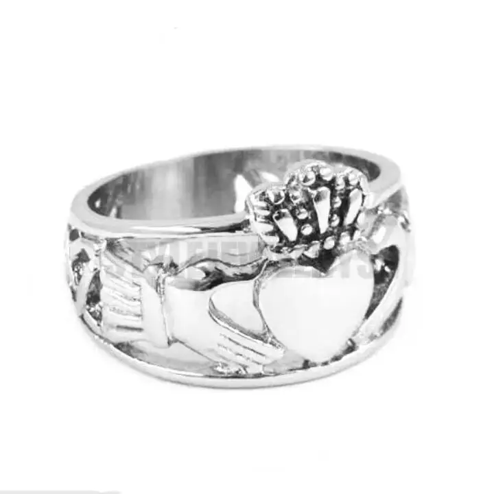 Claddagh Style Hand to Hold a Heart with Crown Ring Stainless Steel Jewelry Celtic Biker Wedding Ring Wholesale SWR0312A
