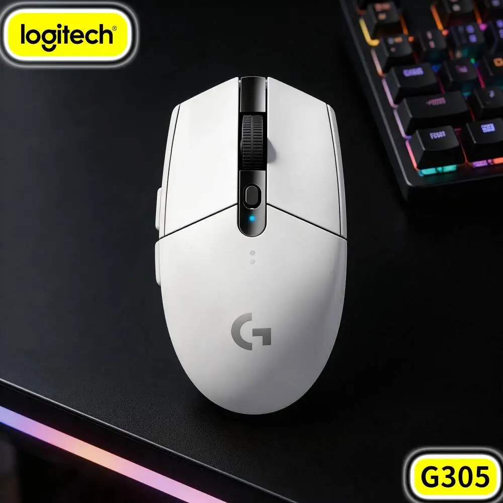 Mouse Gamer Sem Fio Logitech LIGHTSPEED G305 Econômico HERO 12000 DPI 6 Botões Configuráveis Custo-Benefício Para Jogadores de PC e Mac