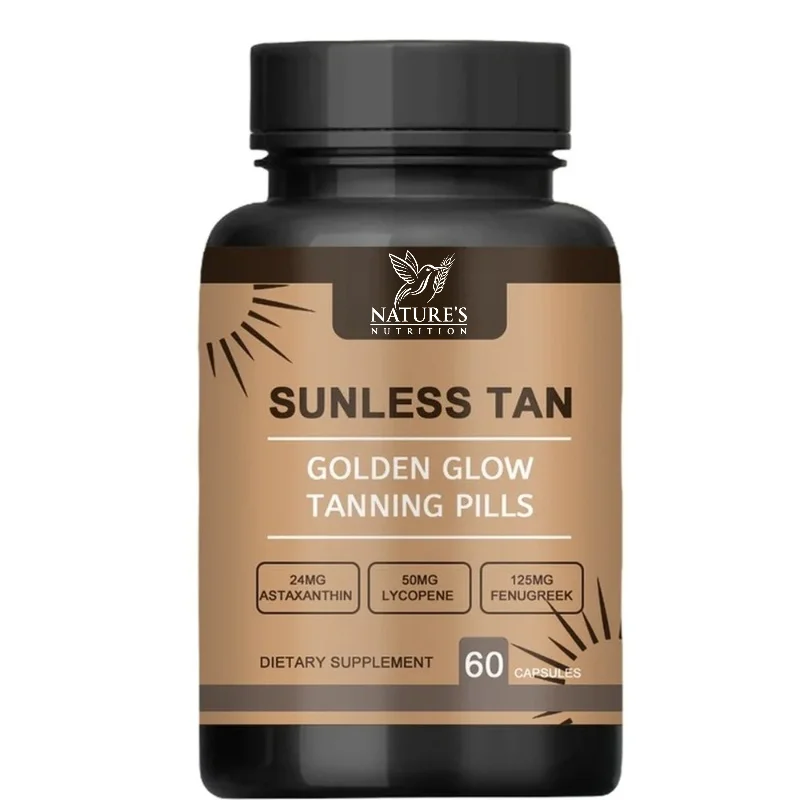 BushAid Sunless Tan Tanning Capsules with Fenugreek Lycopene Astaxanthin Even Skin Tone Radiance & Beauty Support 60 Capsules