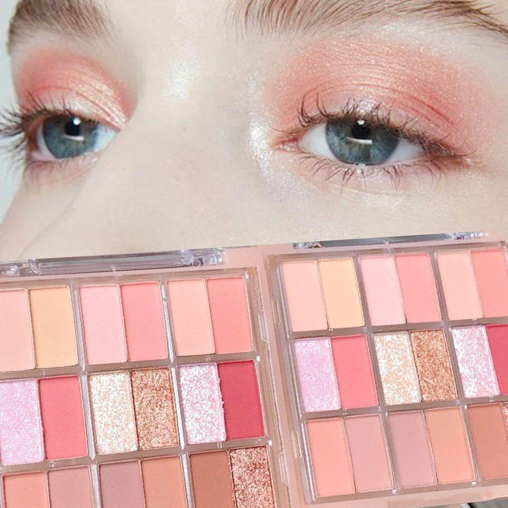 Paleta de sombras de ojos de 18 colores brillantes, brillo de larga duración, sombra de ojos nacarada, rosa, resistente al agua, aspecto coreano, maquillaje de ojos