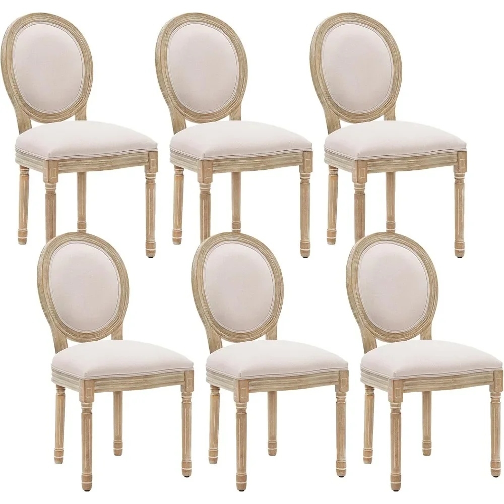 French Country Vintage Dining Chairs Set of 6 Farmhouse Dining Chairs with Round Back and Solid Wood Legs