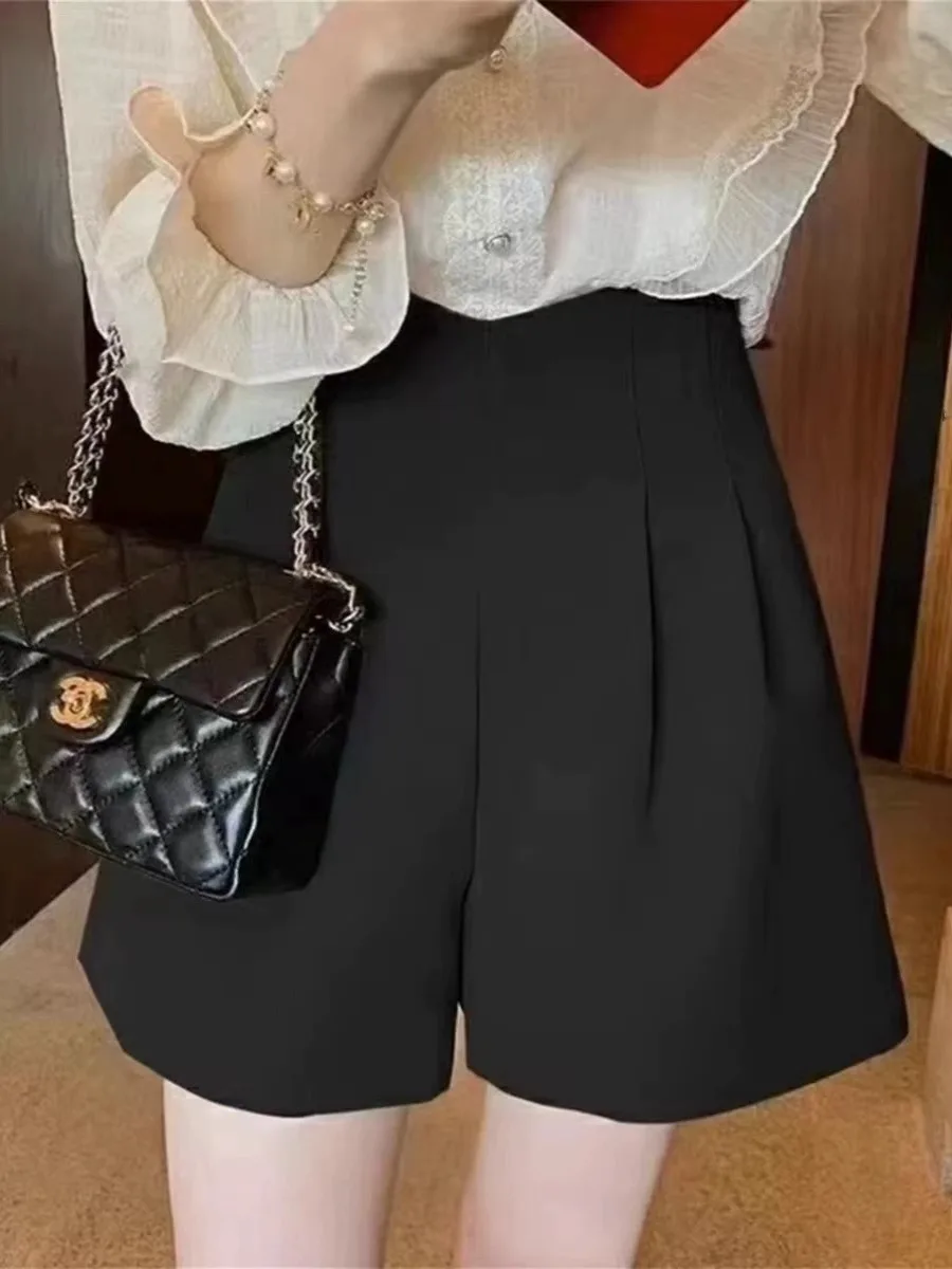 High Waist Draped Thin Women's Suit Shorts Loose Flattering A-Line Wide Leg Pants Korean Style Commute Fashion Summer 2024
