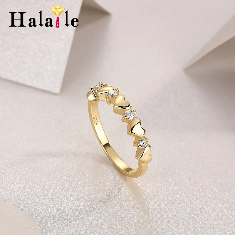 Halaile D Color Moissanite S925 Sterling Silver Ring with GRA Plated Yellow Gold Fine Jewelry Elegant Engagement Gift for Women