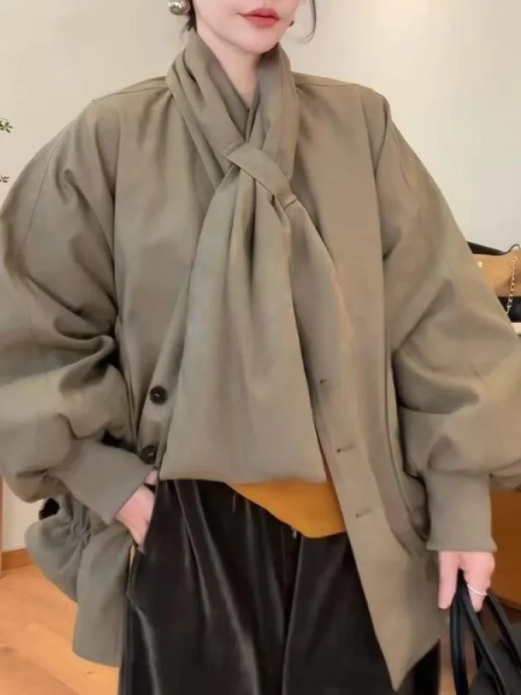 

Korean Sle Floral down Jaet Women's ort Coat Casual Thiened Winter Outerwear with Scarf Dstring Bloom Design