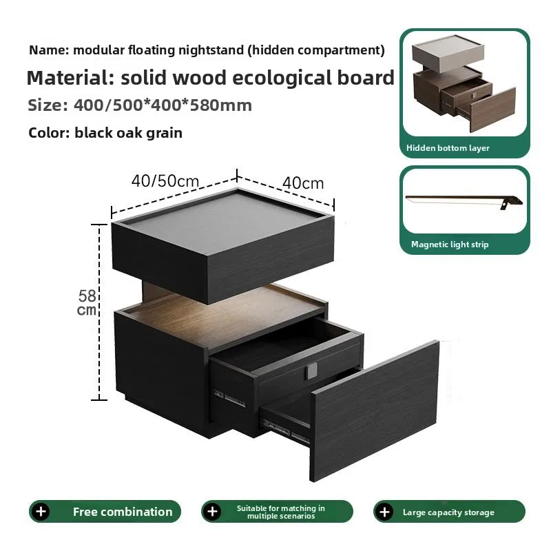 Minimalist Bedside Table with Hidden Compartment Underbed Storage Cabinet Suspended Bedroom Household Organizer