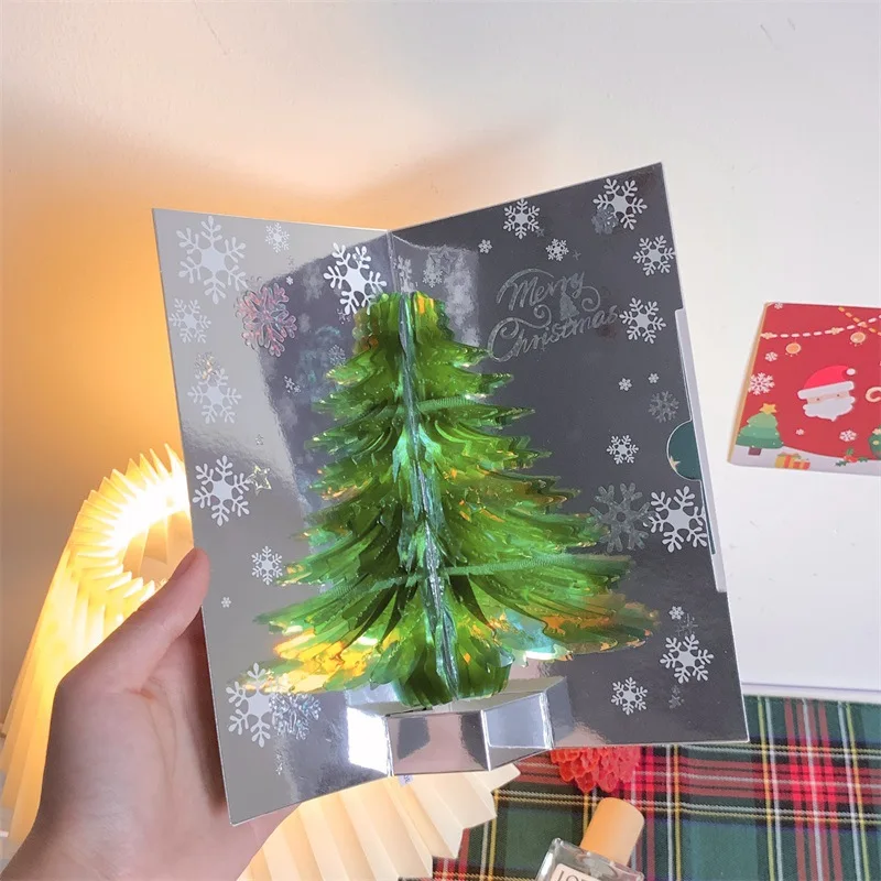 Choinka 3D Pop-Up Card Christmas Sparkling Fantasy Greeting Card Christmas Envelopes Blessing Gift Greeting Card