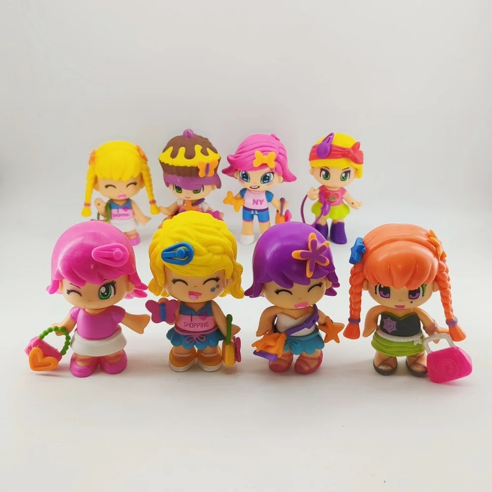 4/8pcs Doubleface Pinypon Gilrs Action Figure Doll Gift for Kids DIY Dress Up Cartoon Detachable Figuras Toys Lovely Doll