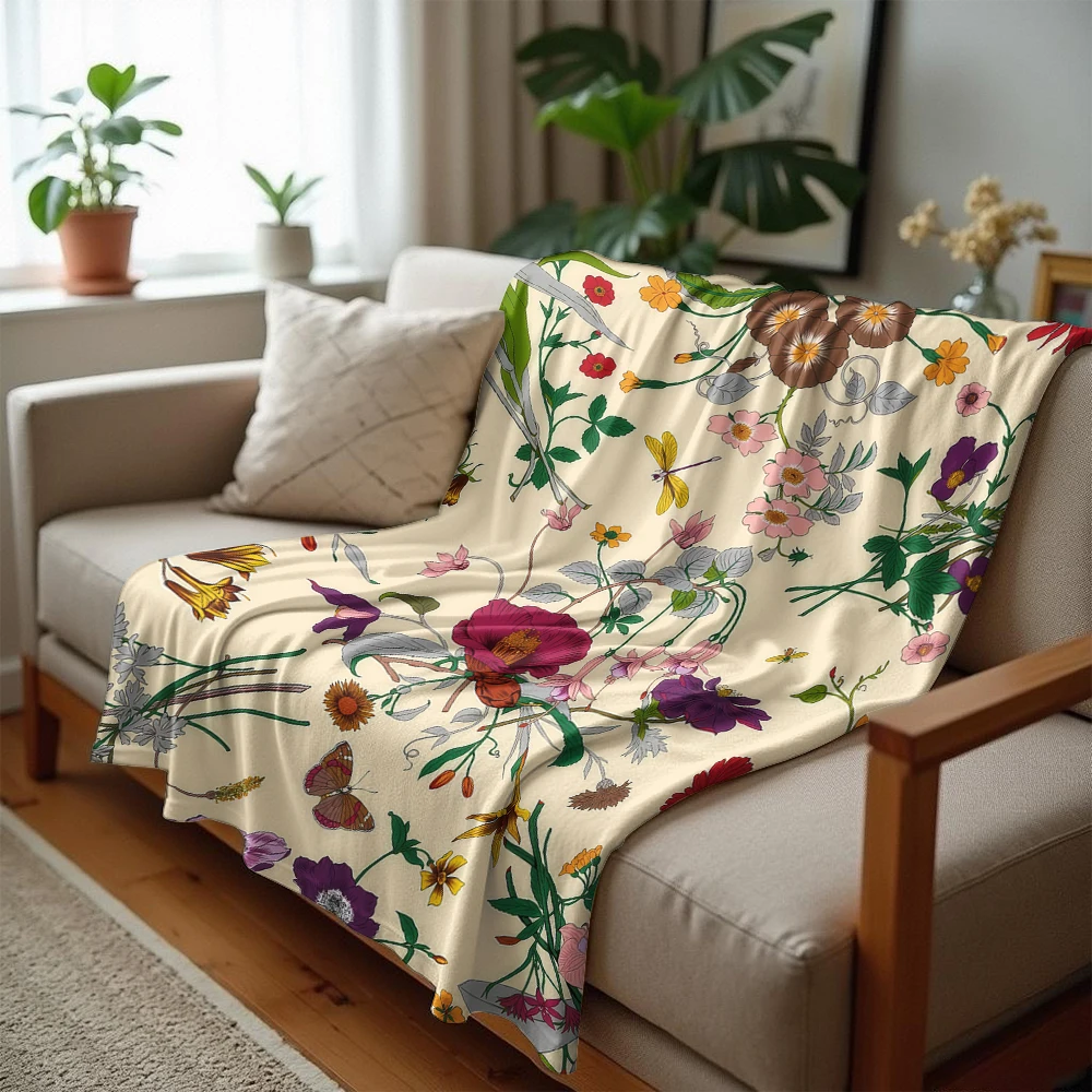 Botanical Floral Ultra Soft Sherpa Fleece Blanket Fluffy Warm Halloween Cozy Throw for Sofa Couch Bedroom Gift All season