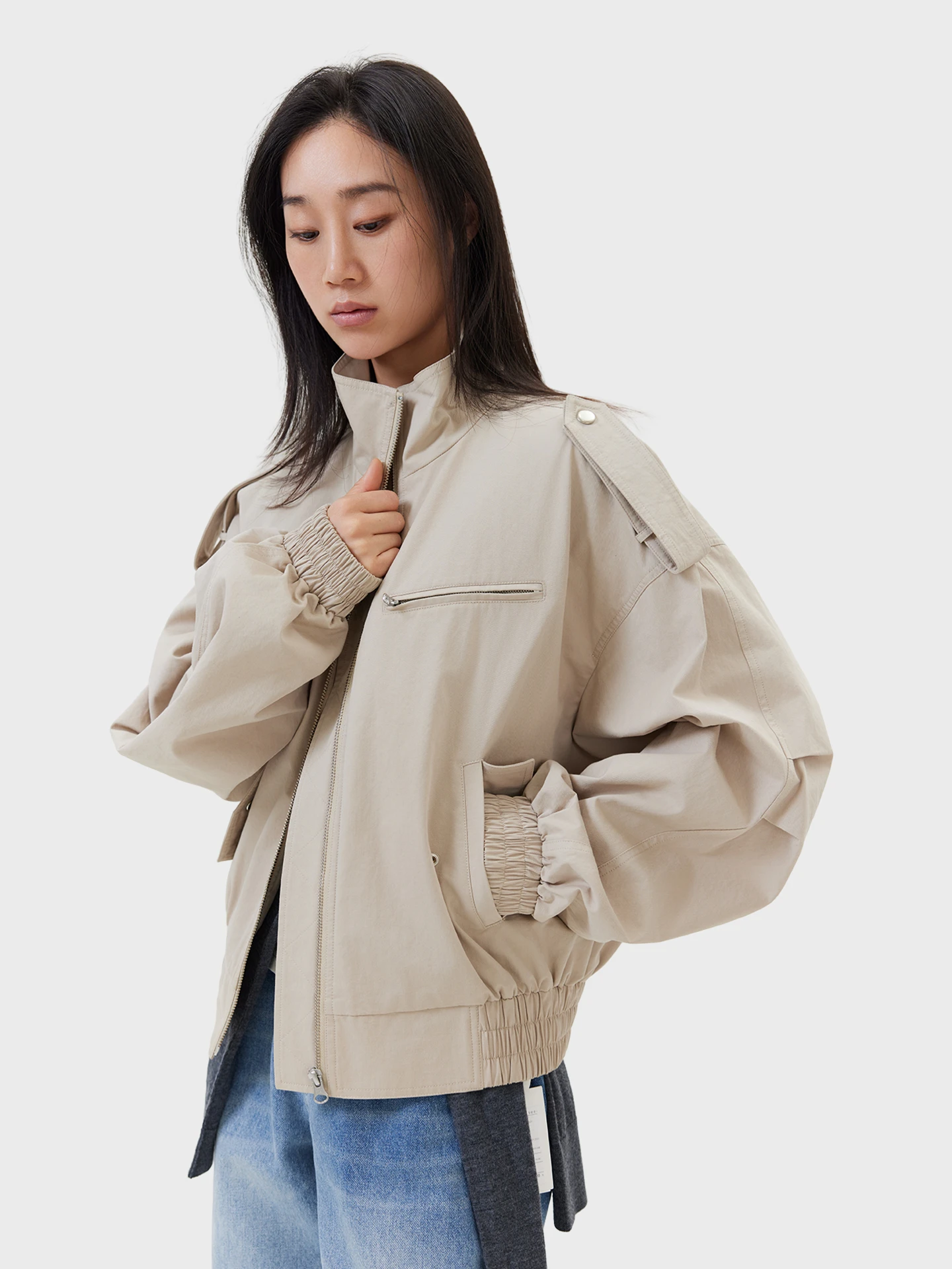 

SEEI Cotton 00% Jaet with Knife Sve Design Loose Fit Workwear Sle Women's ort Coat Windproof Long Sve Zipper Clo...