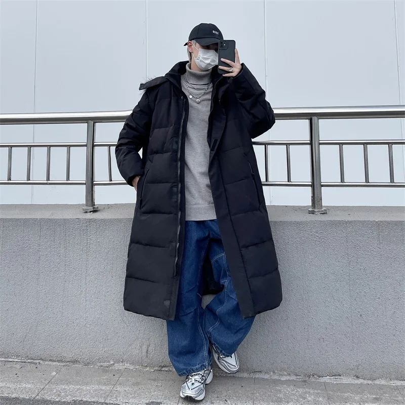 

Korean Faion Long Thiened Men's down Jaet Youth Warm Outerwear Winter Clothes Couples Ins Trendy Brand Polyester Fiber