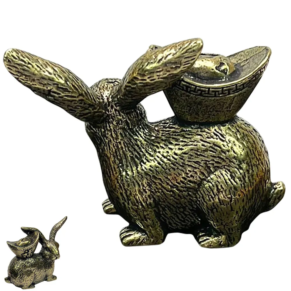 

Yuanbao Furao Decoration Brass Rabbit Statue Mini Bunny Ornament Home Office Decor Desktop Craft Model Small Retro Lightweight