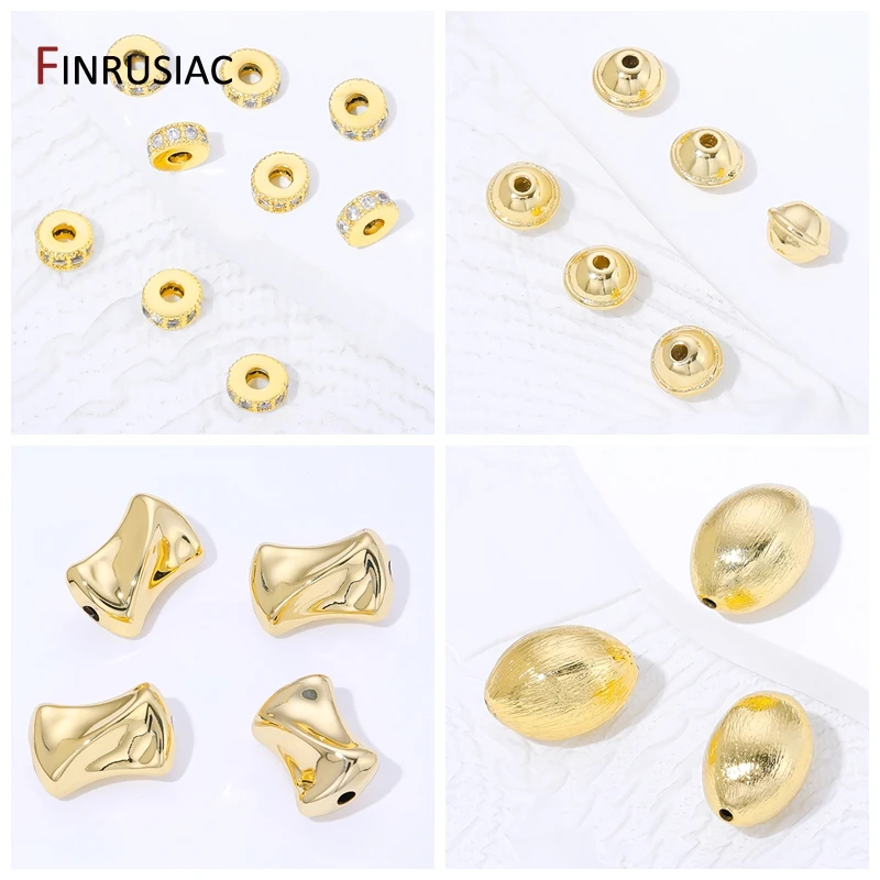 Verschiedene Stile 18K vergoldete Messing-Abstandshalterperlen, Trennperlen für Armbänder, DIY Schmuckherstellungszubehör Großhandel