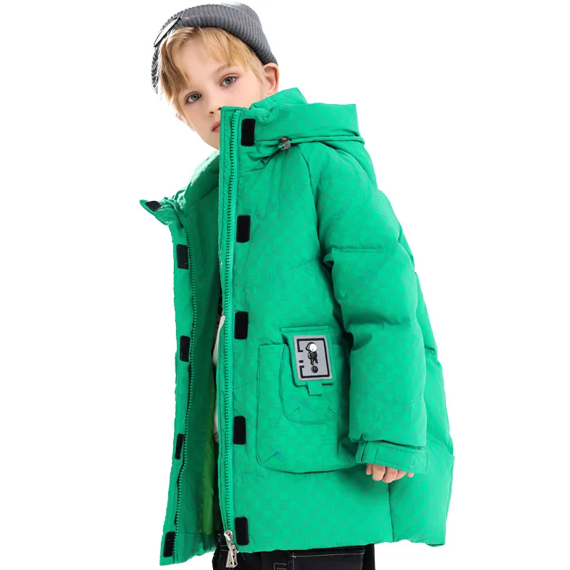 Winter Children Boys Down Jackets Stickers Printed Thicken Warm Baby Outerwear Coat For Boys 4-12Y Boys Teenage Hooded Snowsuits