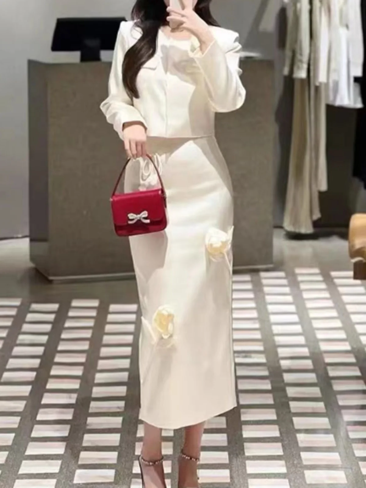 

Quali Spring ort Jaet Women's Top Rose Flower Decoration 3D New Chinese Sle f Skirt Versatile Straight Cut Regular...