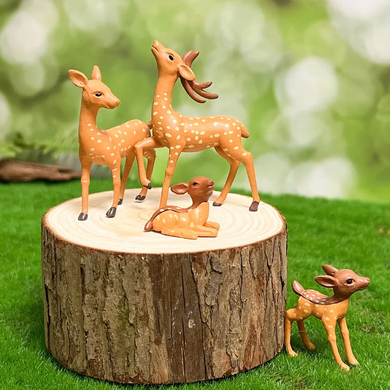 6Pcs Miniature Sika Deer Figurines Set PVC Mini Forest Animal Fairy Garden Accessories DIY Micro Dollhouse Bonsai Home Decor