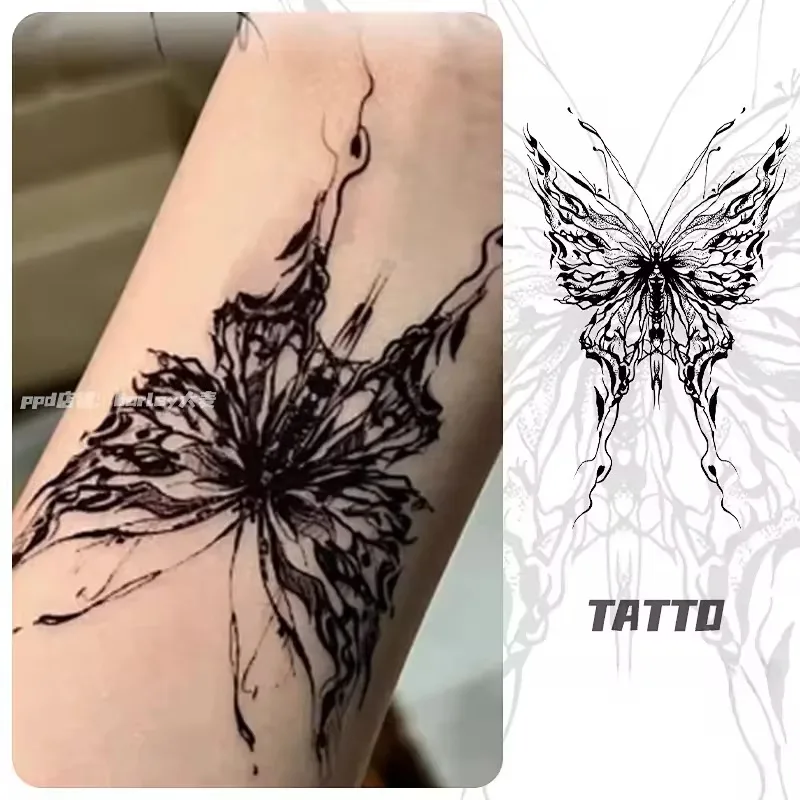 Pegatina de tatuaje de mariposa de dibujos animados para mujer, tatuaje falso impermeable, tatuajes temporales de arte Sexy, pegatina de tatuaje duradera para brazo y muñeca