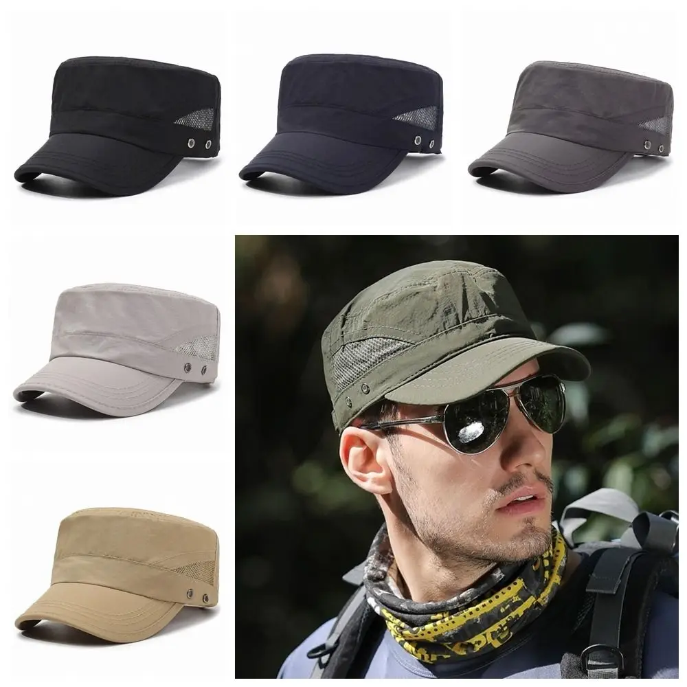 

New Quick Drying Flat Peaked Cap Solid Color Mens Sun Hat Unisex Breathable Adjustable Summer Visor Hat