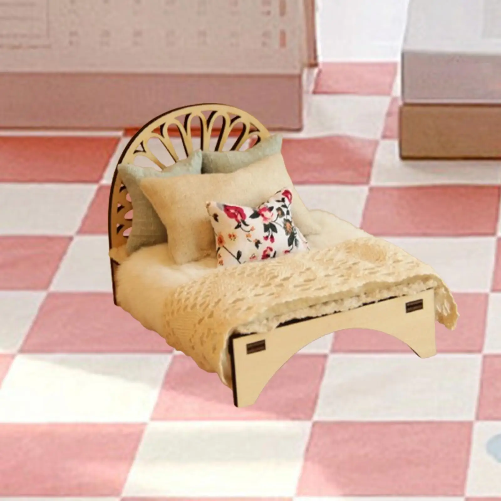 1/12 Schaal Dollhouse Bed Miniatuur Eenpersoonsbed DIY Craft Rollenspel Miniatuur