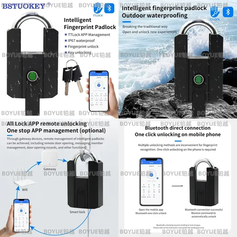 Smart Fingerprint Padlock TTLOCK App Control Waterproof IP67 Zinc Alloy Biometric Lock Rechargeable Battery Anti Shear