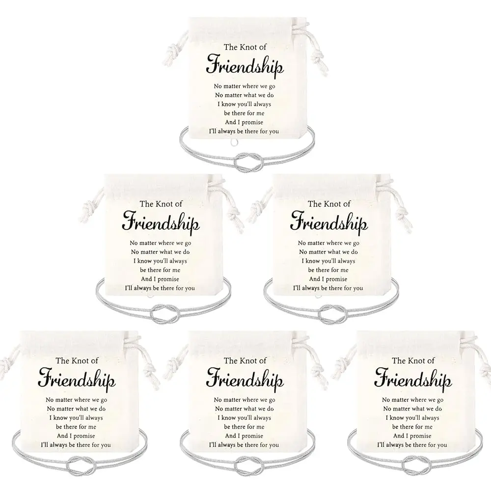 

6 комплектов браслетов дружбы для женщин, браслеты с узлом любви в холщовой сумке на шнурке, подарок-украшение для дружбы, подарки на выпускной