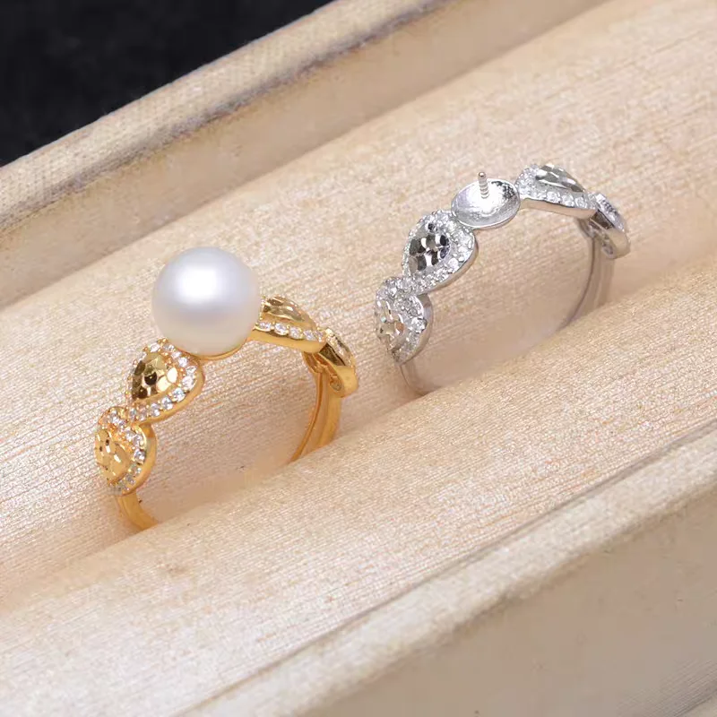

S925 Sterling Silver Adjustable Finger Ring Mountings Base Setting Findings Jewelry Components for 8-10mm Pearls 3pcs/lot