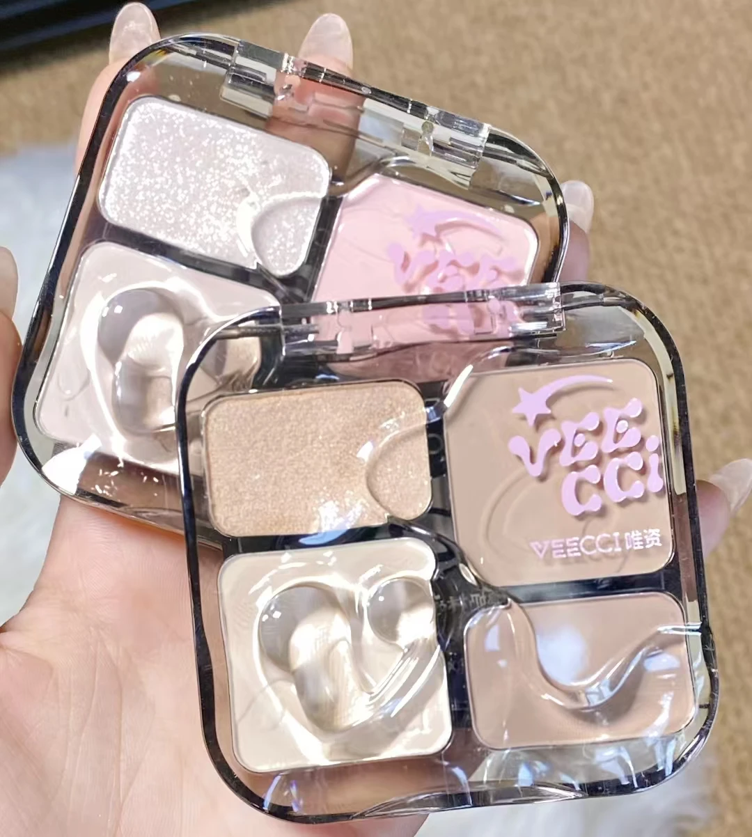 VEECCI Highlighter Kontur-Matt-Puder-Palette, aufhellender Nasen-Schatten, matt-schimmernder Bronzer, Nude, einfach aufzutragen, natürliches Make-up – Detail 1