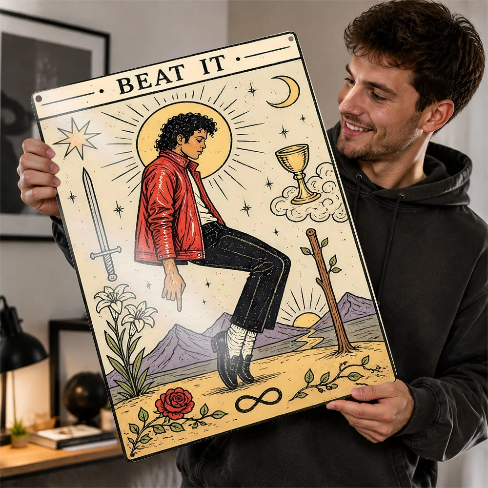 Michael Jackson Beat It Tarot Card Poster Musical Wall Art Customized Retro Metal Sign for Music Room Studio Bedroom Home Decor