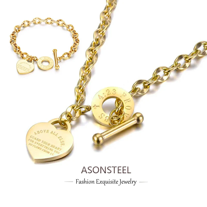 ASONSTEEL Neue Design Herz Halsketten Armbänder Schmuck-Set Glänzend Wasserdicht Edelstahl Für Frauen Romantische Geburtstag Geschenk