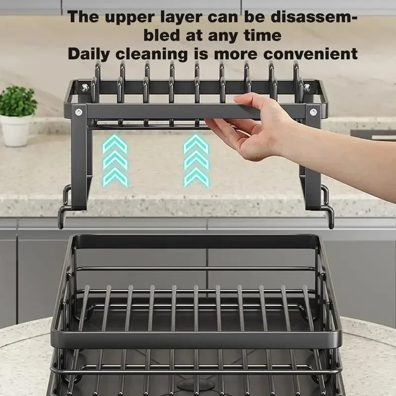 Dish Drying Rack Adjustable Kitchen Plates Organizer with Drainboard Over Sink Countertop Cutlery Storage Holde