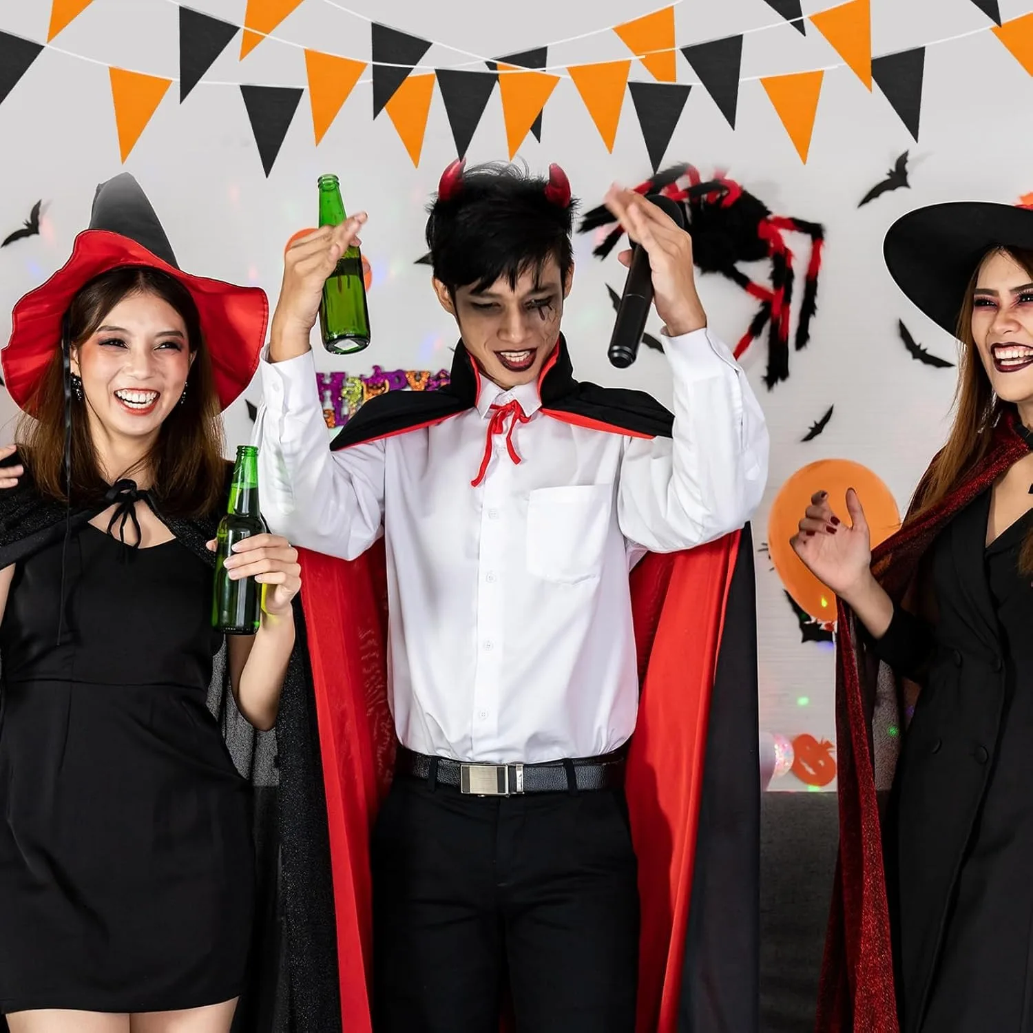 Leuchtend orangefarbene und schwarze Plastik-Dreiecks-Wimpelkette für Halloween, Geburtstagsfeiern, Outdoor-Festivals und Dekorationen. – Detail 5