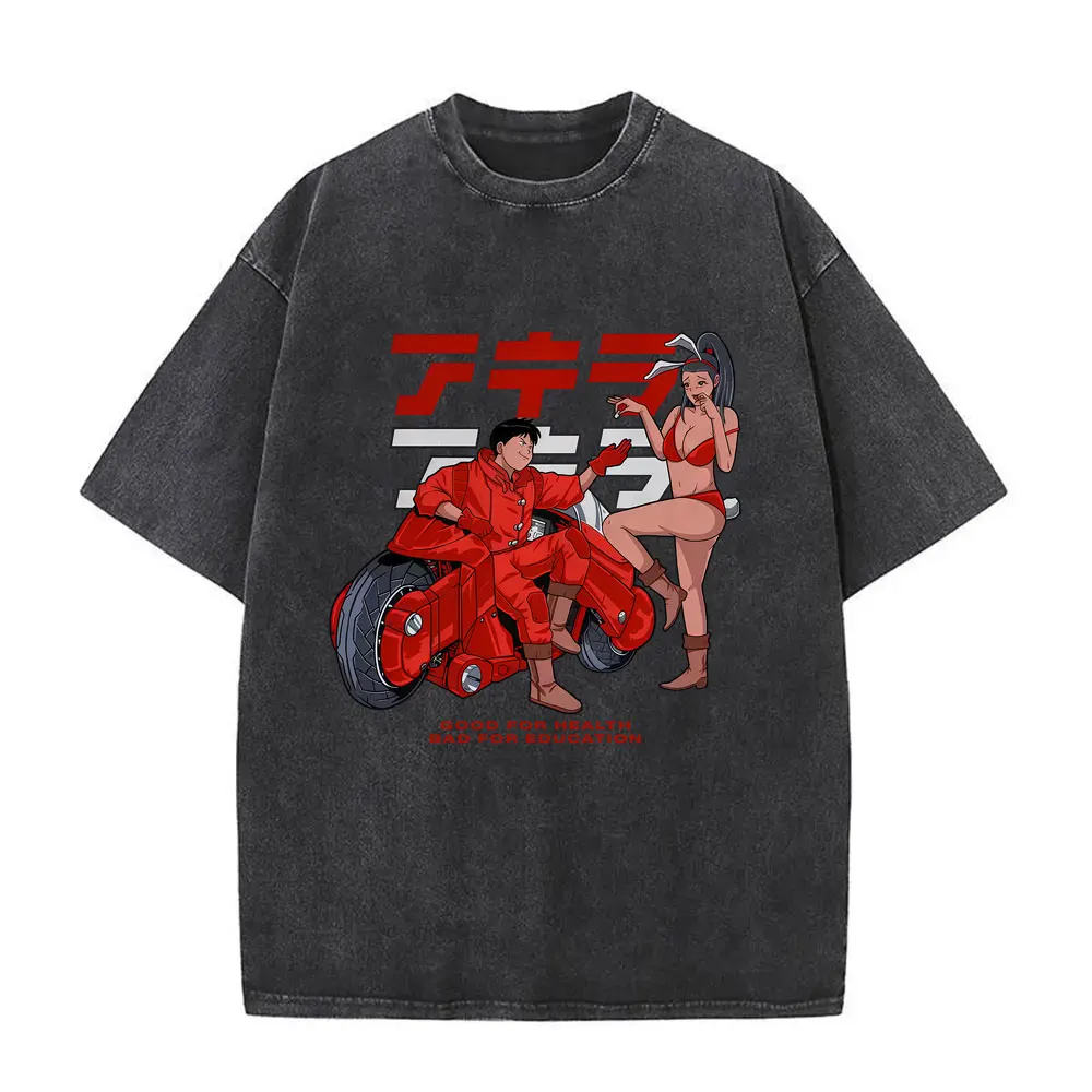 

Washed Vintage Anime Akira T-shirt Japanese Science Fiction Cartoon Movie Shotaro Kaneda Funny T Shirt Men Manga Casual T-shirts