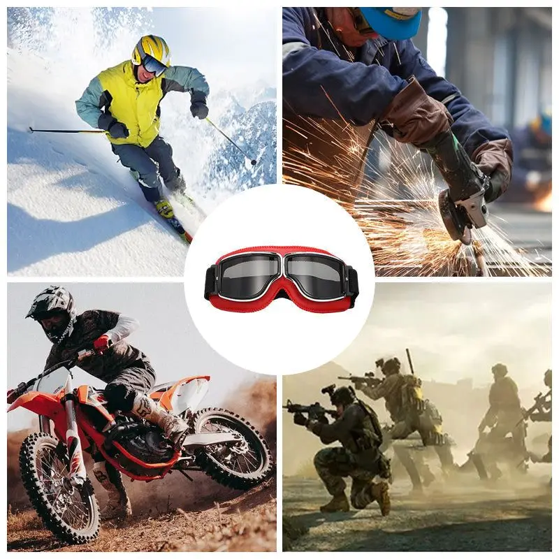 Motocicleta vintage capacete óculos, óculos dobráveis, scooter ATV e esqui óculos, óculos, lente de couro 4 cores, 3
